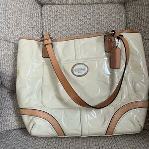 Vintage Coach Beige and Brown Tote Bag